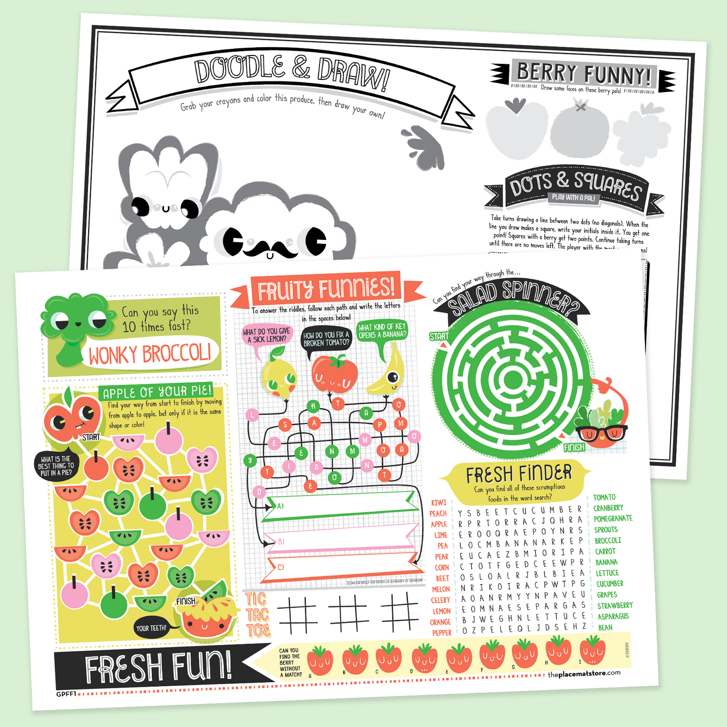 Fresh Fun Fruit & Veggie Kids’ Activity Placemat – Customizable for Restaurants, Cafés & Healthy Dining Spots