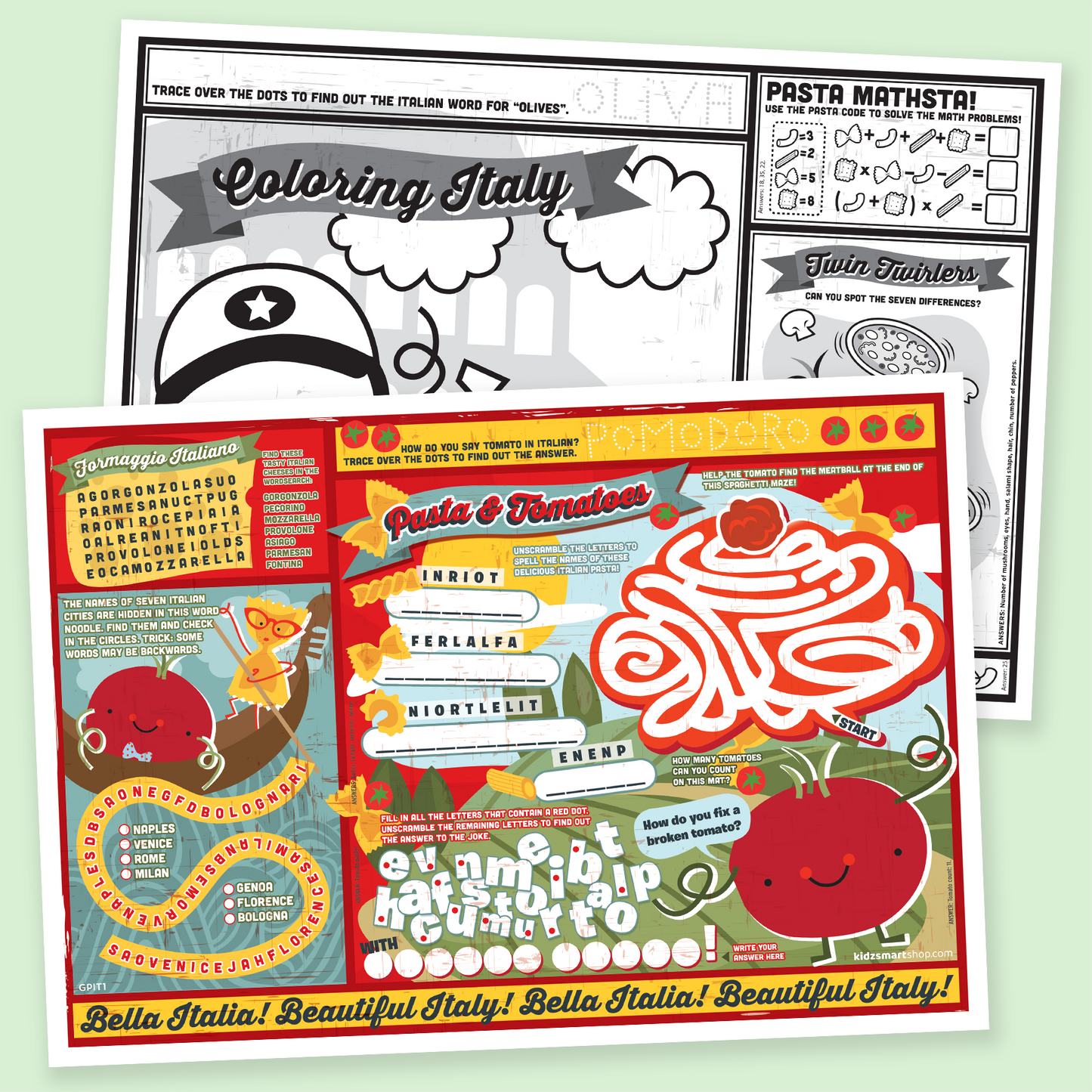 Tomato-Tastic Italian Kids’ Activity Placemat – Customizable for Family-Friendly Restaurants & Pizzerias
