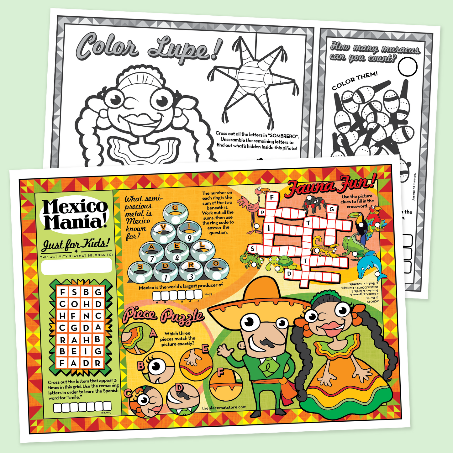 Mexico-Themed Kids’ Activity Placemat – Customizable for Family Restaurants & Mexican Eateries