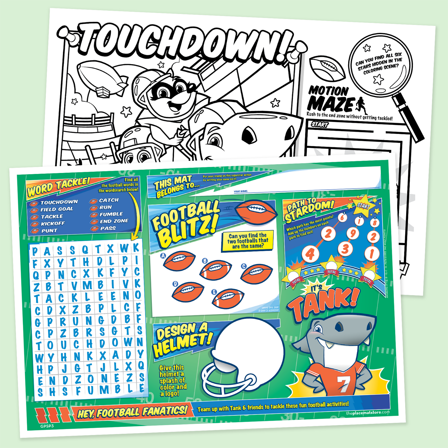 Football-Themed Kids’ Activity Placemat – Customizable for Restaurants, Sports Venues & Family Events