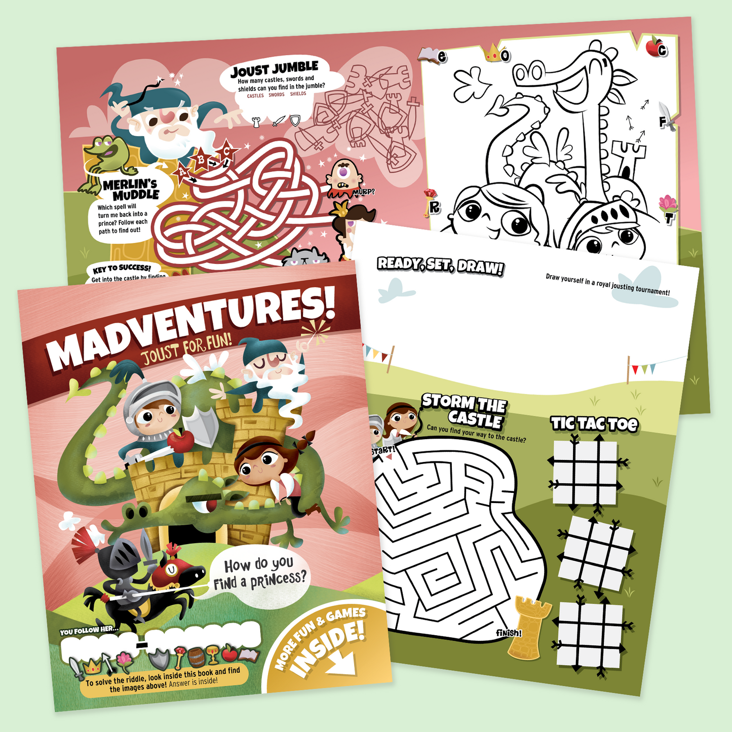 Madventures Joust for Fun Medieval-Themed Kids’ Activity Book – 4 Pages of Dragons, Knights & Castle Adventures