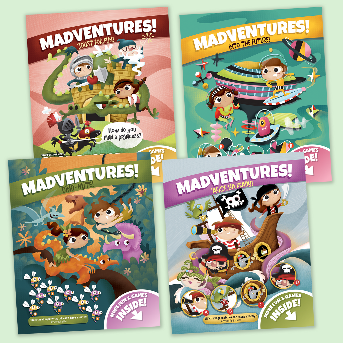 Madventures Adventure-Themed Kids’ Activity Books – 4-Page Variety Pack for Restaurants & Family Venues