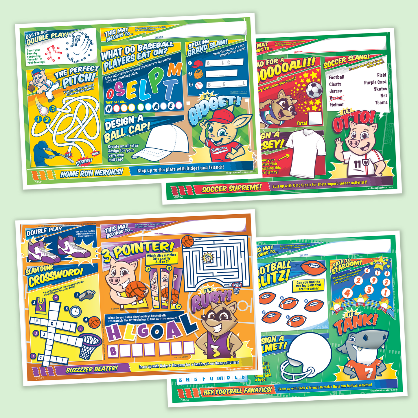 SlamDunk Sports-Themed Kids’ Activity Placemat Pack – Customizable for Restaurants, Cafes & Family Venues
