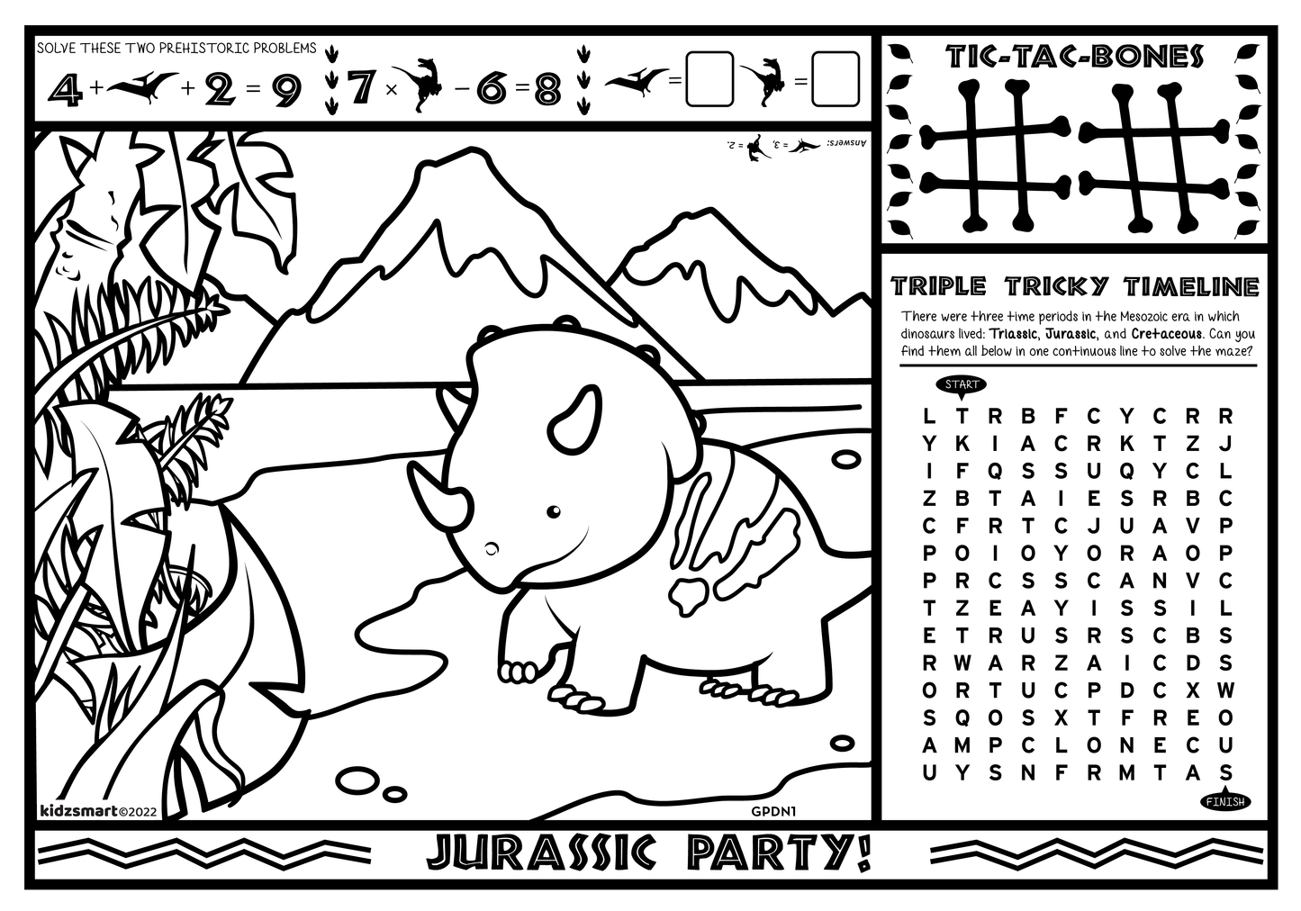 Dinosaur-Themed Kids’ Activity Placemat – Customizable for Restaurants, Diners & Family Venues