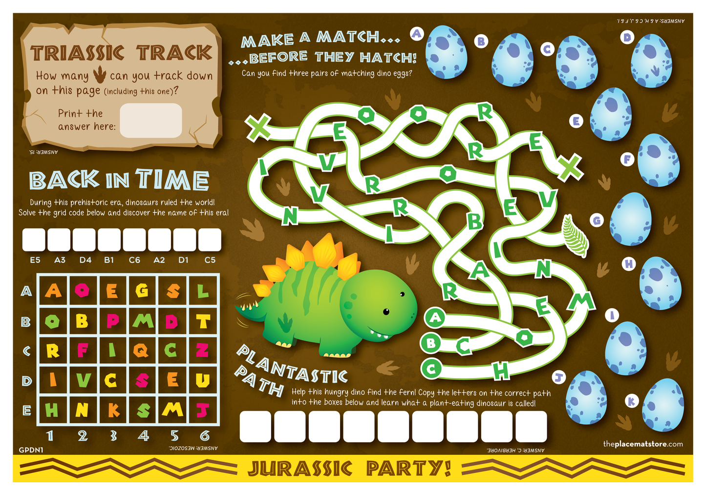 Dinosaur-Themed Kids’ Activity Placemat – Customizable for Restaurants, Diners & Family Venues