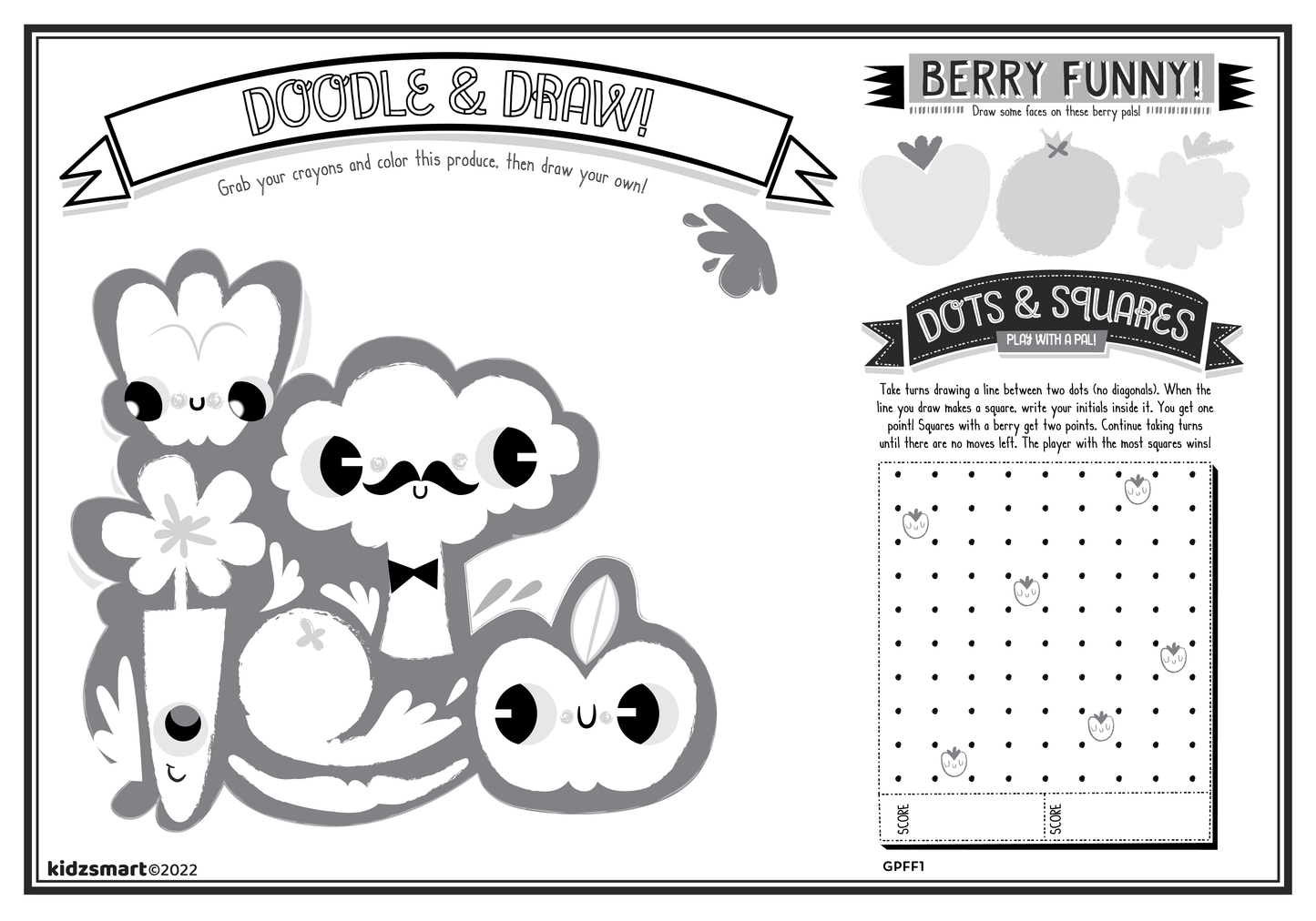 Fresh Fun Fruit & Veggie Kids’ Activity Placemat – Customizable for Restaurants, Cafés & Healthy Dining Spots