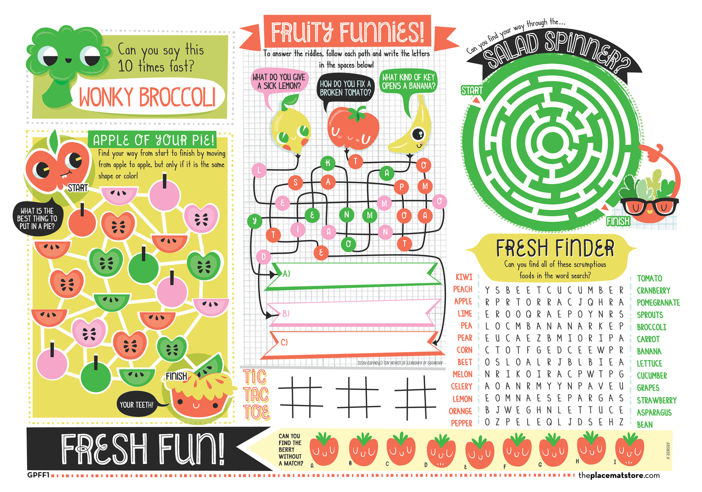 Fresh Fun Fruit & Veggie Kids’ Activity Placemat – Customizable for Restaurants, Cafés & Healthy Dining Spots