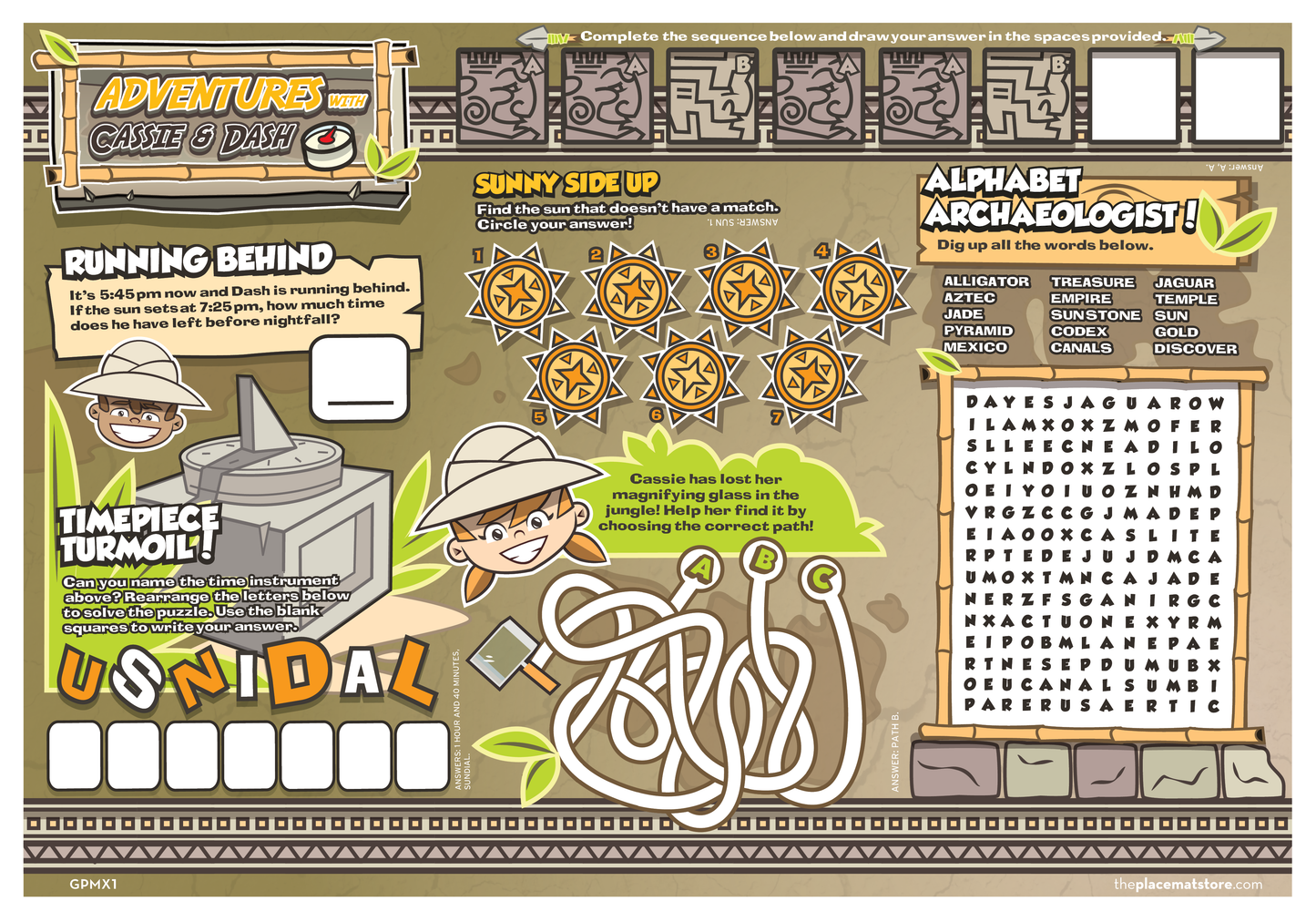 Aztec Adventure-Themed Kids’ Activity Placemat – Customizable for Restaurants, Cafés & Family Dining Venues