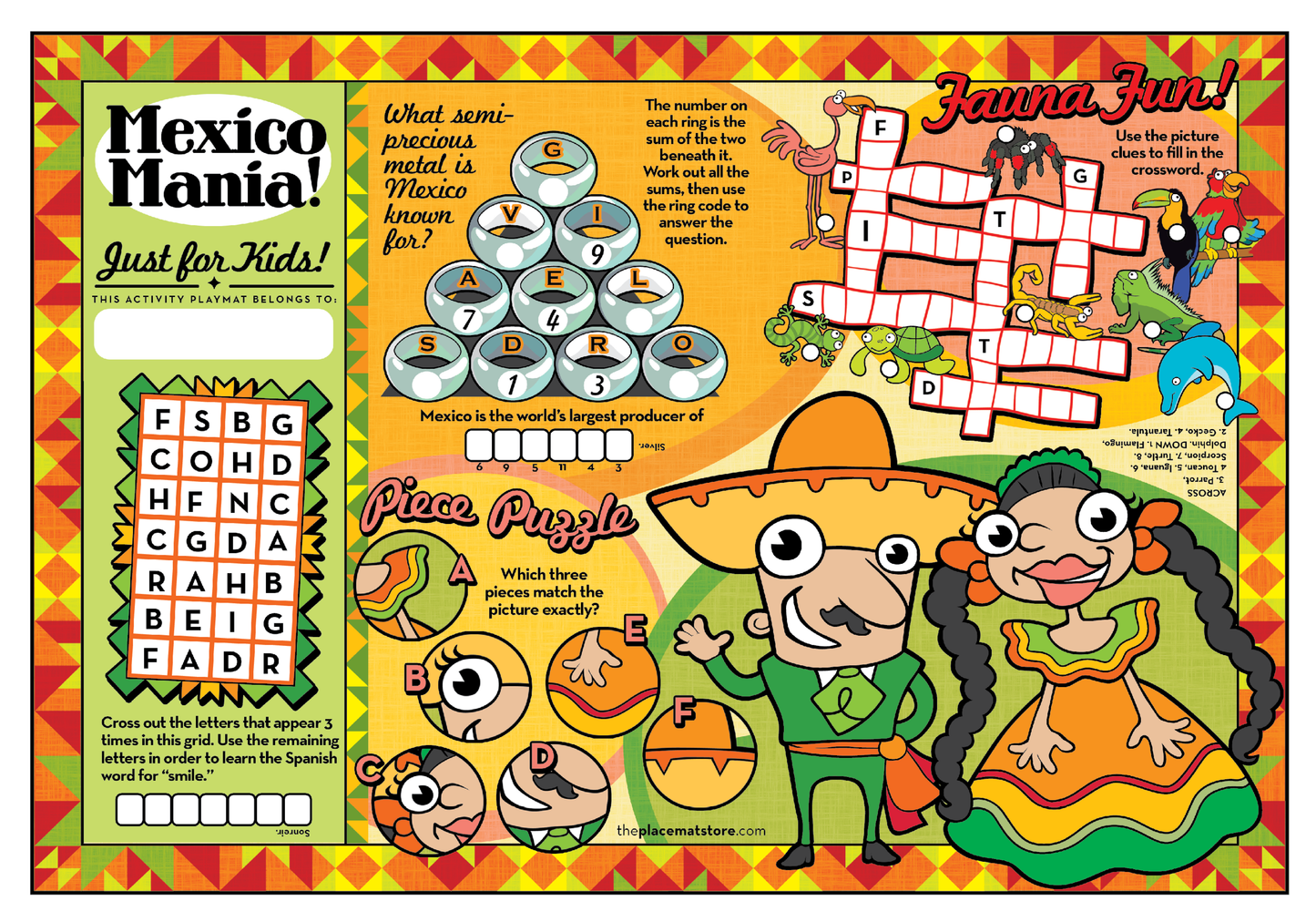 Mexico-Themed Kids’ Activity Placemat – Customizable for Family Restaurants & Mexican Eateries