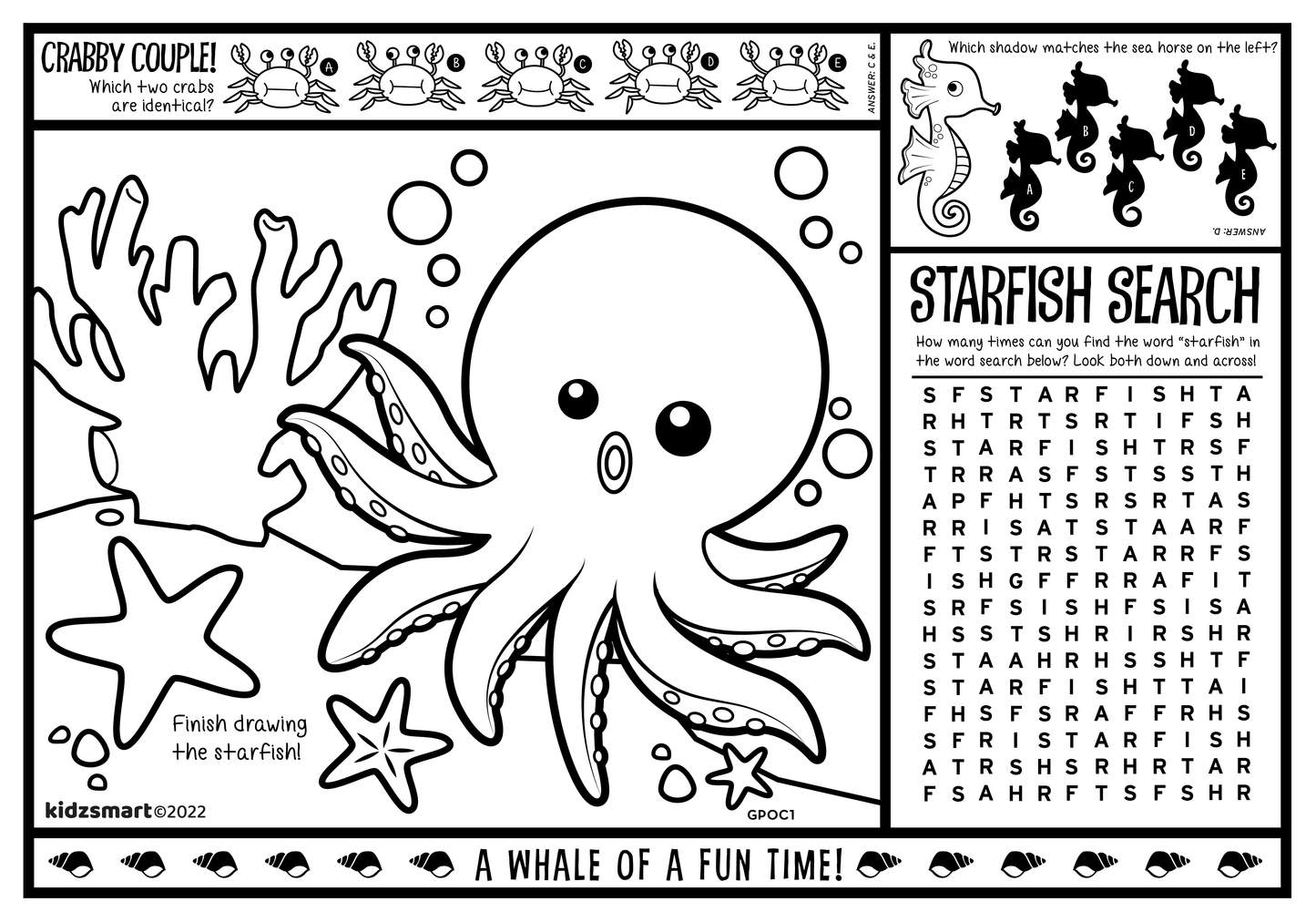 Ocean-Themed Kids’ Activity Placemat – Customizable Entertainment for Restaurants & Coastal Venues