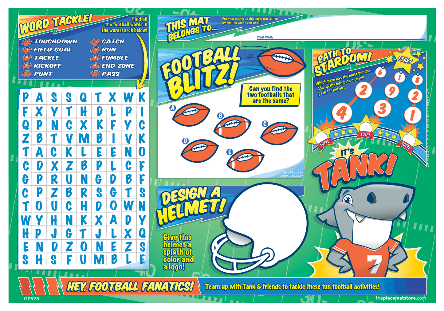 Football-Themed Kids’ Activity Placemat – Customizable for Restaurants, Sports Venues & Family Events