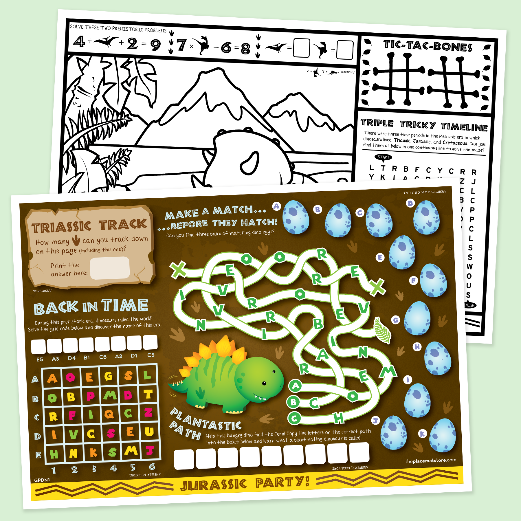 Kids Placemats 45x30cm Set van 4, Dino Placemats voor Jongens Kids Placemats 45x30cm Set van 4, Dino Placemats voor Jongens